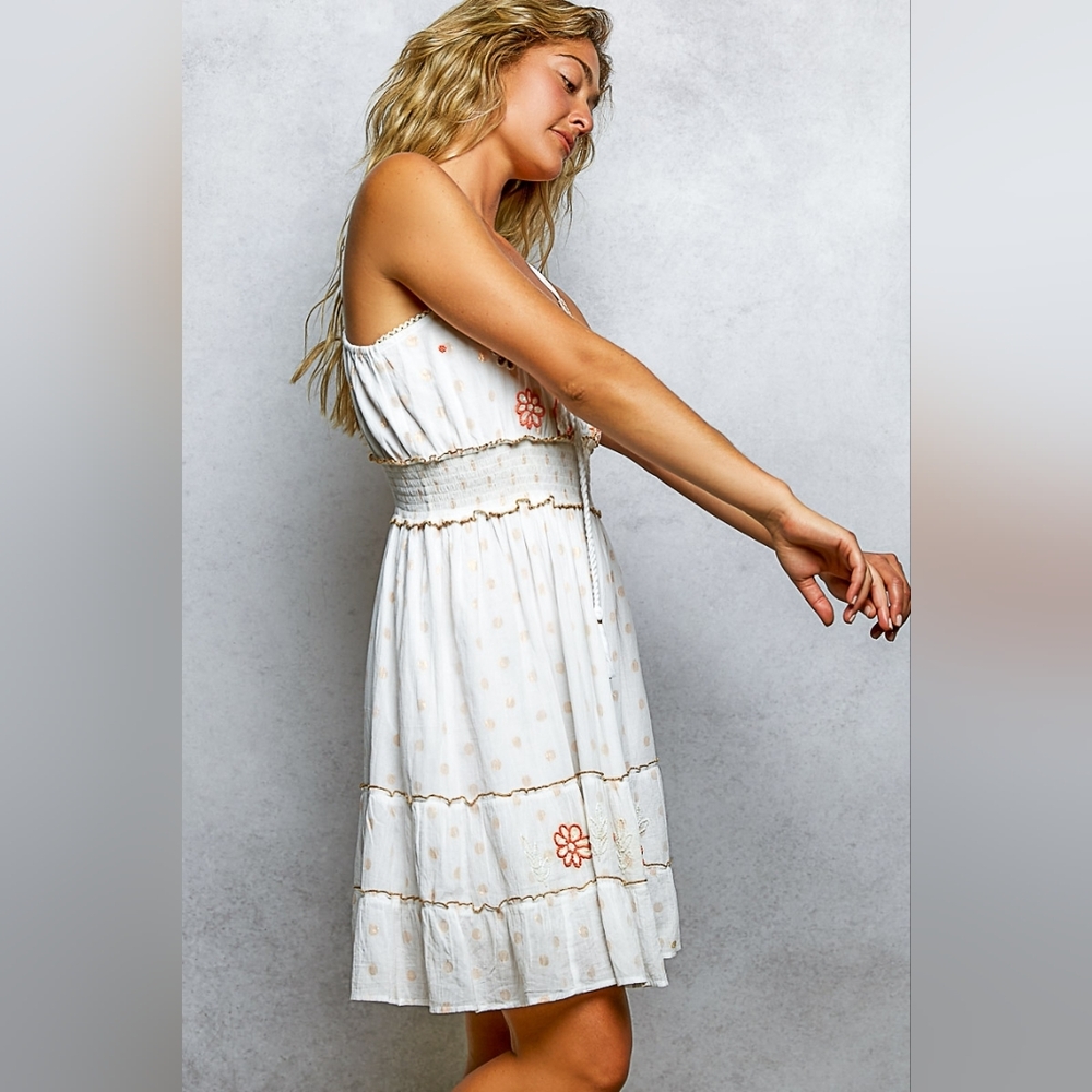 POL Floral Embroidered Tassel Mini Cami Dress with Smocked Waistband - Picture 5 of 8